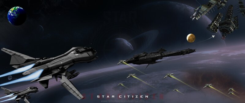 Spaceships in Battle — Black, Dramatic, Night, Digital Art, Planets, Space Station
