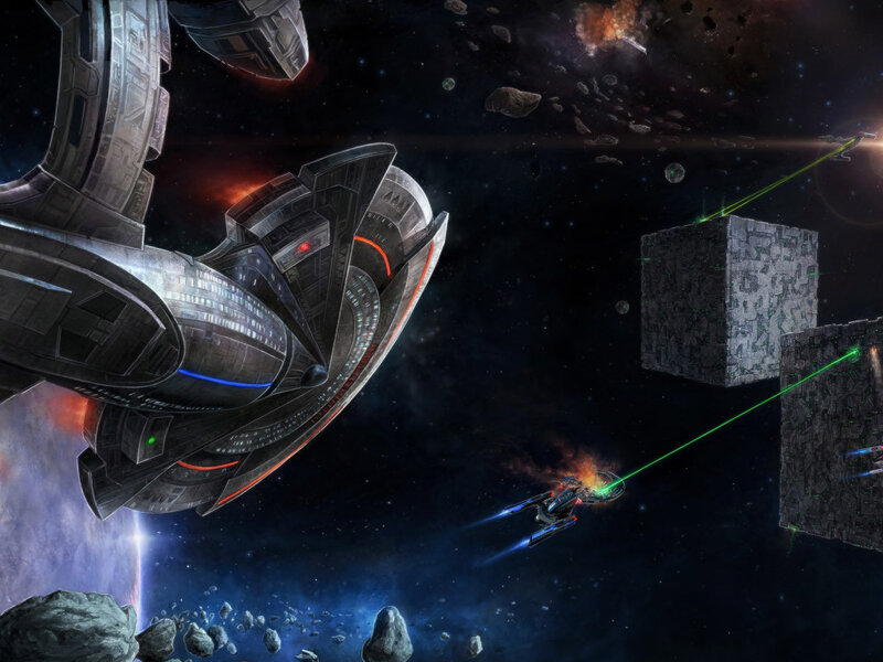 Spaceships in Battle — Black, Dramatic, Night