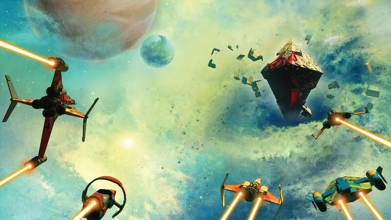 Spaceships in Battle — Blue, Dramatic, Digital Art, Planets, Space Debris