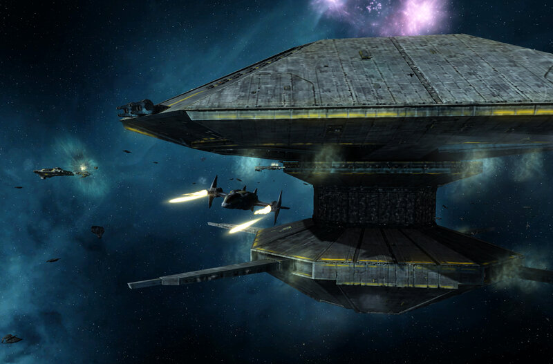 Spaceships in Battle — Blue, Dramatic, Night, 3d Render