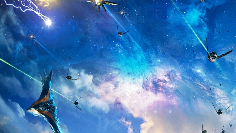 Spaceships in Battle — Blue, Dramatic, Night, Digital Art, Lasers