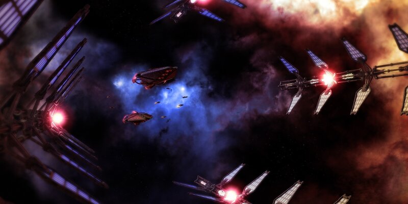 Spaceships in Battle — Blue, Dramatic, Night, Digital Art, Space, Ships, Explosions