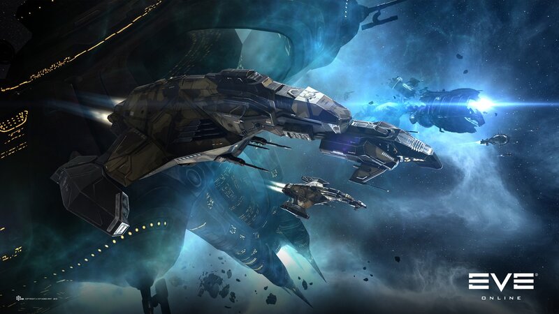 Spaceships in Battle — Blue, Dramatic, Night, Digital Art, Space