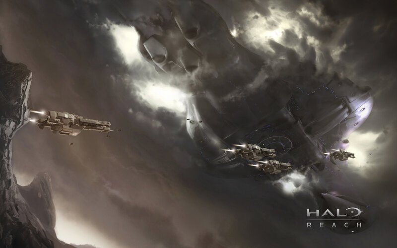 Spaceships in Battle — Gray, Dramatic, Digital Art, Clouds