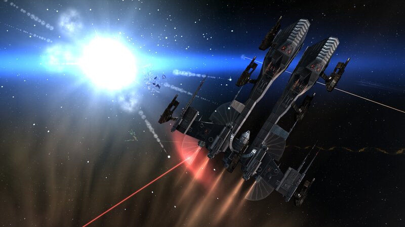 Spaceships in battle near a star