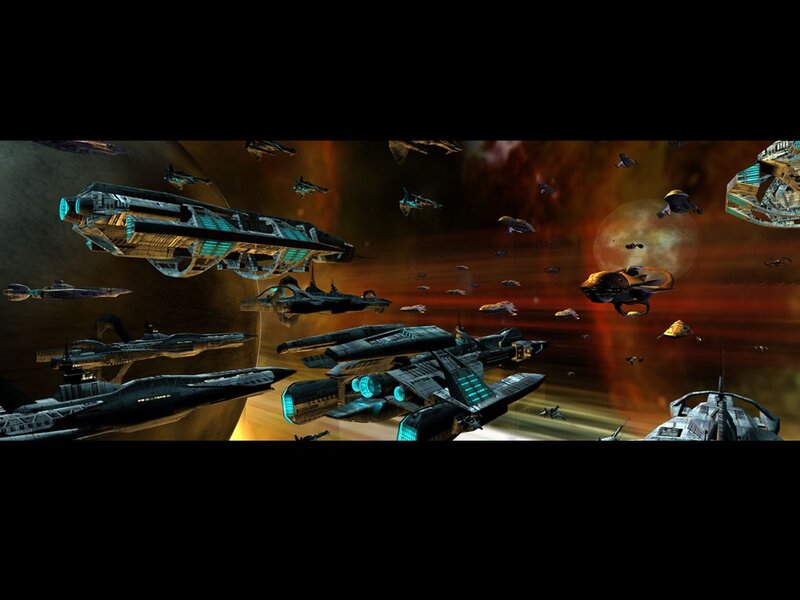 Spaceships in Battle — Orange, Dramatic, Digital Art, Ships