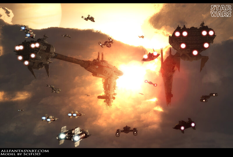Spaceships in Battle — Orange, Dramatic