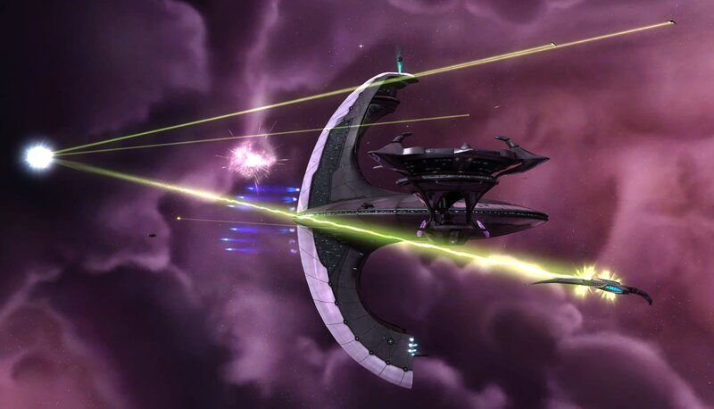 Spaceships in Battle — Purple, Dramatic, 3d Render