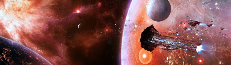 Spaceships in Battle — Red, Dramatic, Digital Art, Planets