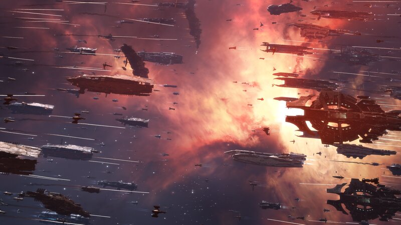 Spaceships in Battle — Red, Dramatic, Digital Art, Space