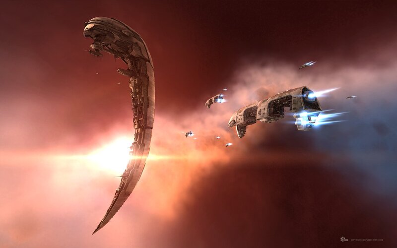 Spaceships in Battle — Red, Dramatic, Digital Art, Spacecraft