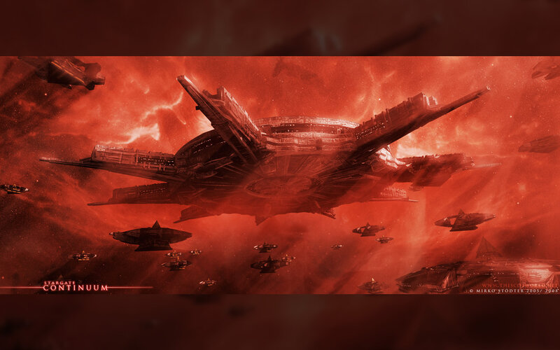 Spaceships in Battle — Red, Dramatic, Digital Art