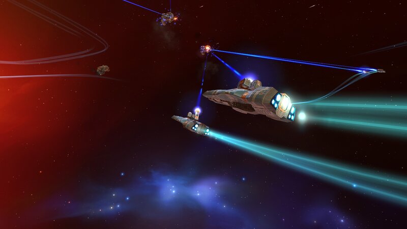 Spaceships in Battle — Red, Dramatic, Night