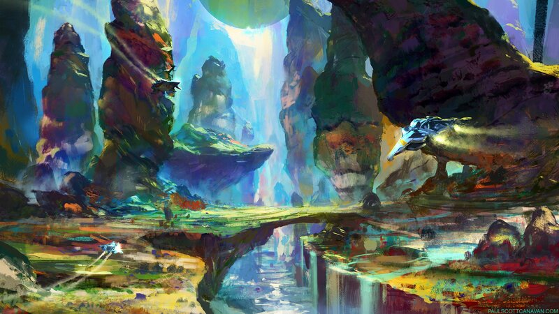 Spaceships in Canyon — Blue