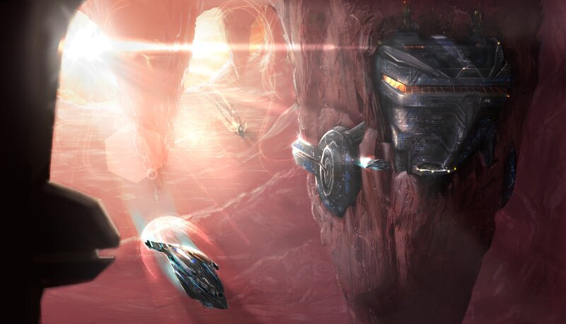 Spaceships in Canyon — Red, Dramatic