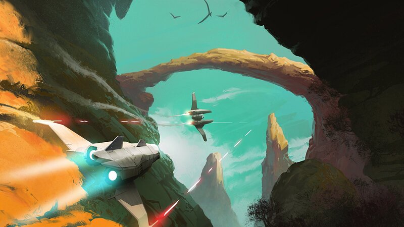 Spaceships in Canyon — Teal