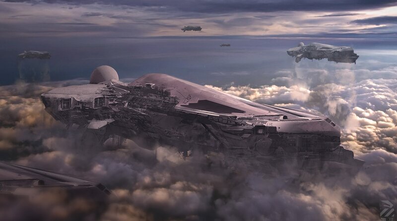 Spaceships in Clouds — Gray, Dramatic