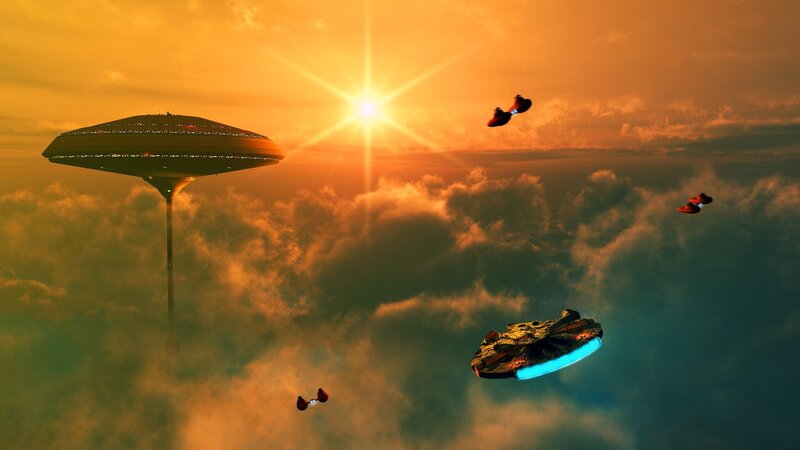 Spaceships in Clouds — Orange, Dramatic