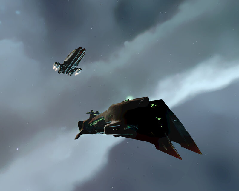 spaceships in cloudy sky