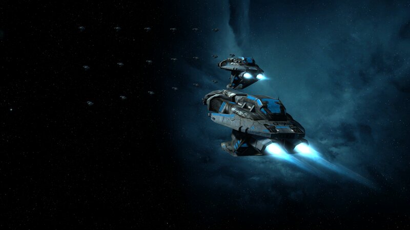 Spaceships in Formation — Black, Dramatic, Night, 3d Render, Stars