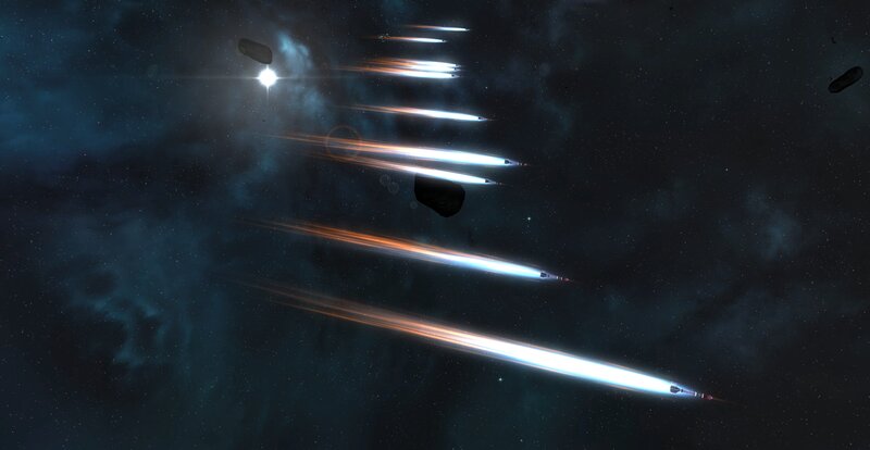 Spaceships in Formation — Blue, Dramatic, Night, Digital Art