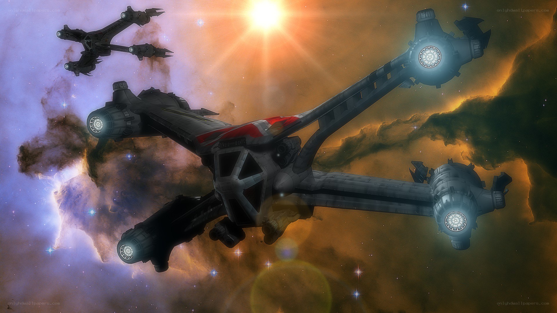spaceships in nebula