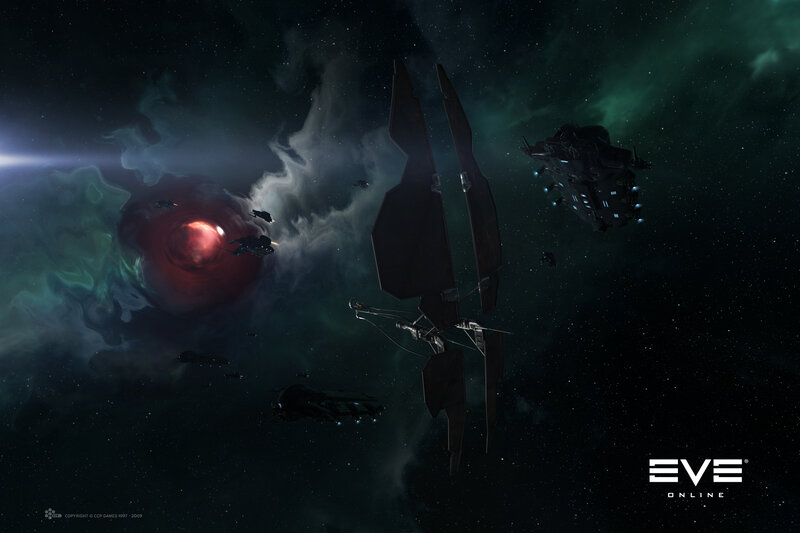 Spaceships in Nebula — Black, Dramatic, Night, Digital Art
