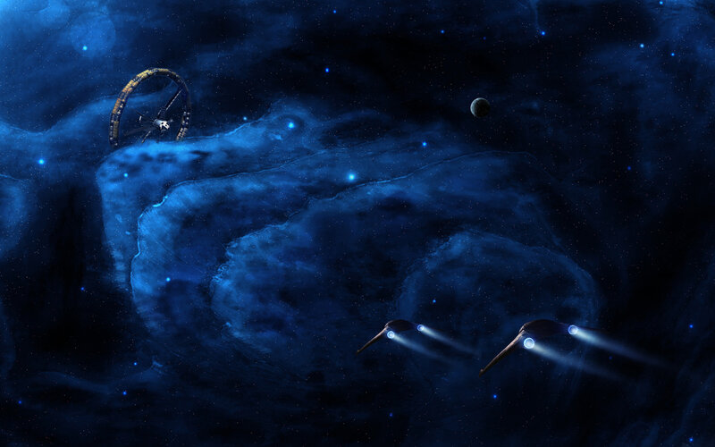 Spaceships in Nebula — Blue