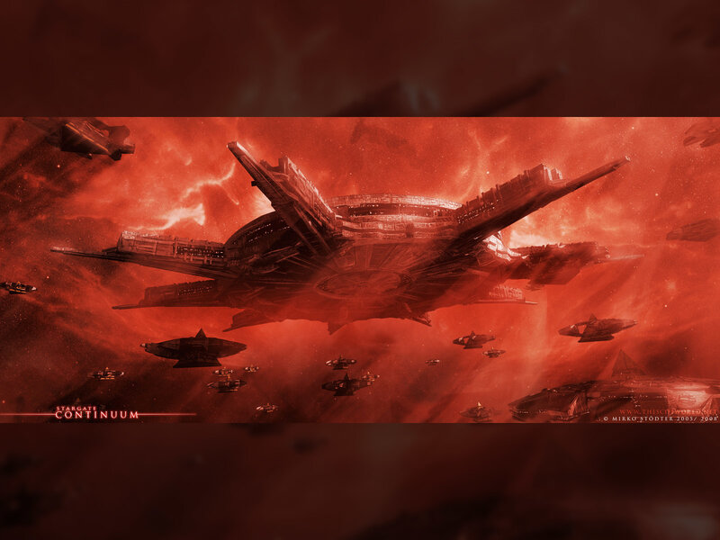 Spaceships in Nebula — Red, Dramatic