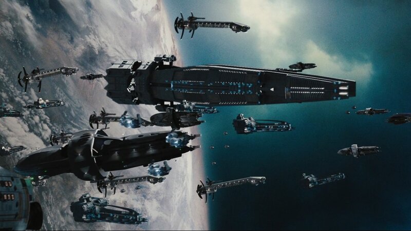 Spaceships in Orbit — Black, Dramatic, 3d Render, Planet, Spacecraft