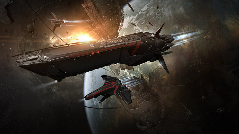 Spaceships in Orbit — Black, Dramatic, Digital Art, Planet, Space Station