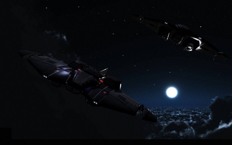 Spaceships in Orbit — Black, Dramatic, Night, 3d Render, Stars