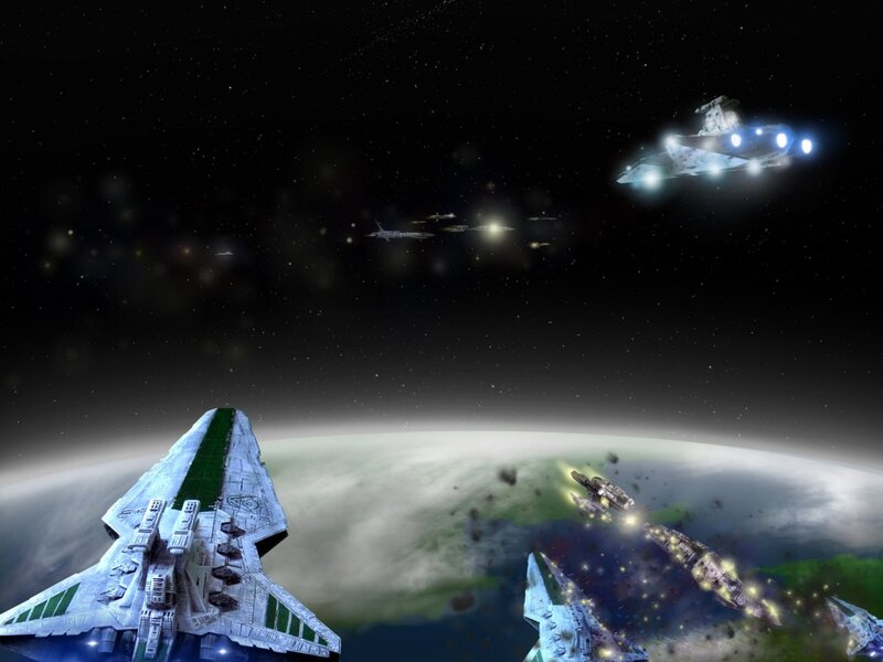Spaceships in Orbit — Black, Dramatic, Night, Digital Art