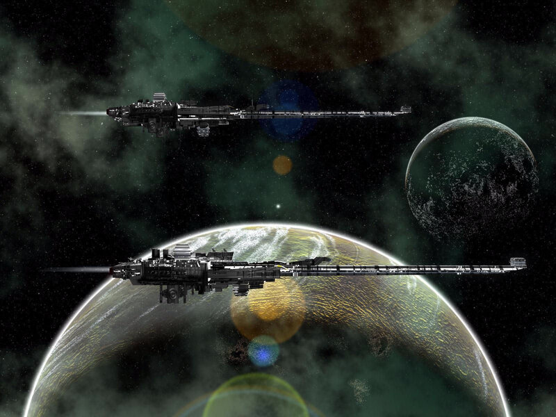 Spaceships in Orbit — Black, Dramatic