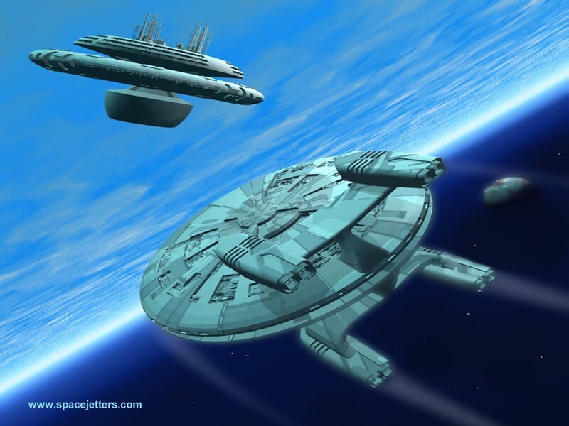 Spaceships in Orbit — Blue, Dramatic, Digital Art, Planet, Space Station, Moon