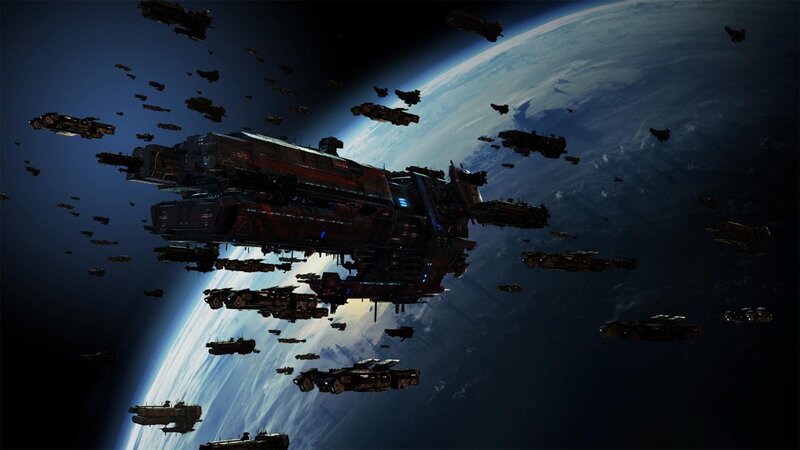 Spaceships in Orbit — Blue, Dramatic, Digital Art, Planet, Spacecraft, Earth