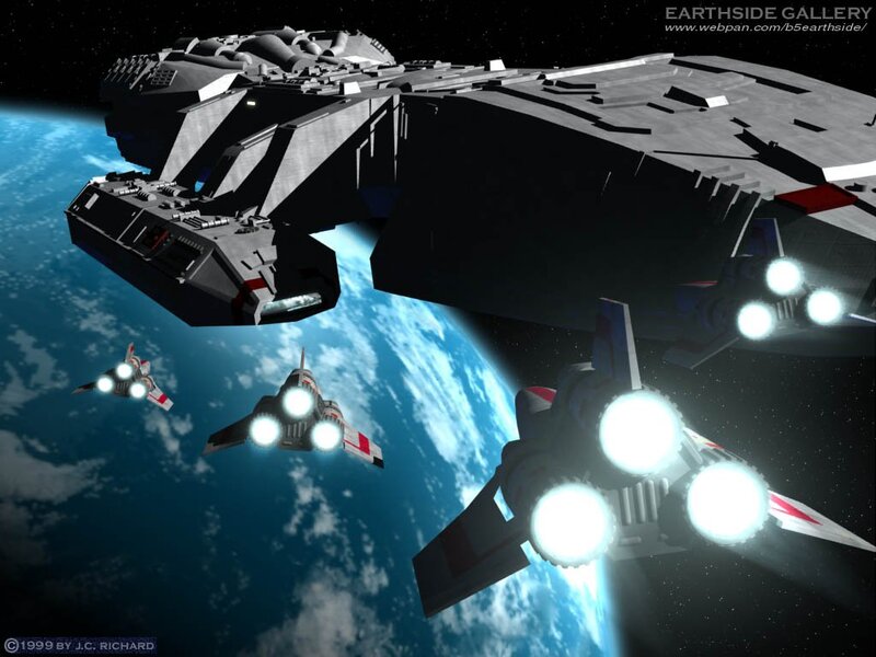 Spaceships in Orbit — Blue, Dramatic, Digital Art, Planet, Spacecraft