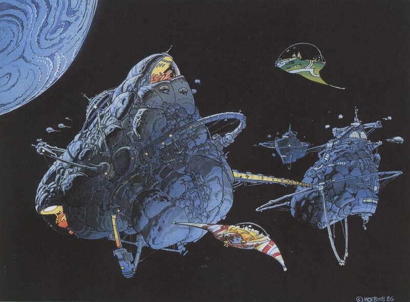 Spaceships in Orbit — Blue, Dramatic, Illustration