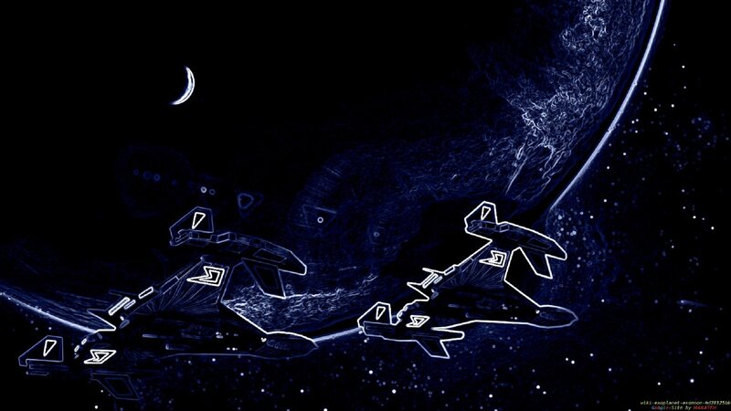 Spaceships in Orbit — Blue, Dramatic, Night, Digital Art
