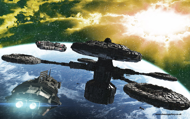 Spaceships in Orbit — Blue, Dramatic