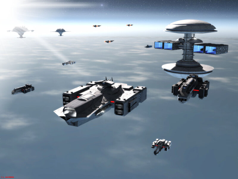 Spaceships in Orbit — Gray, Dramatic, Morning