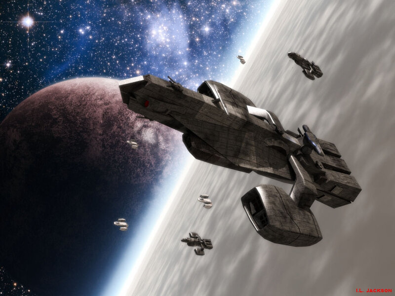Spaceships in Orbit — Gray, Dramatic