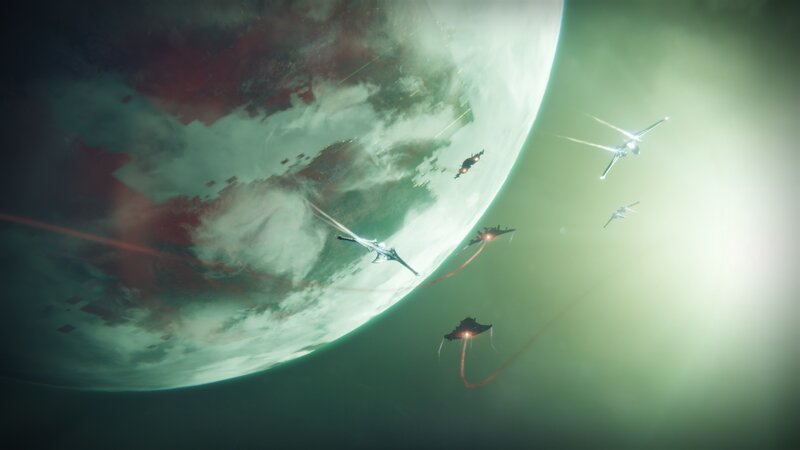 Spaceships in Orbit — Green, Dramatic