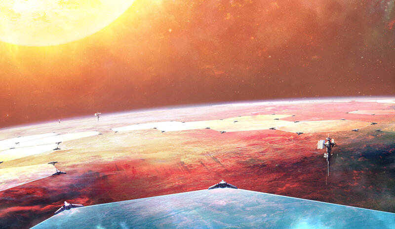 Spaceships in Orbit — Orange, Dramatic
