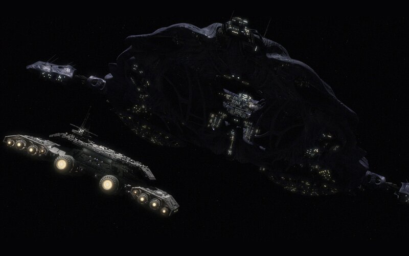 Spaceships in Space — Black, Dark, Night, 3d Render, Spaceship, Asteroid