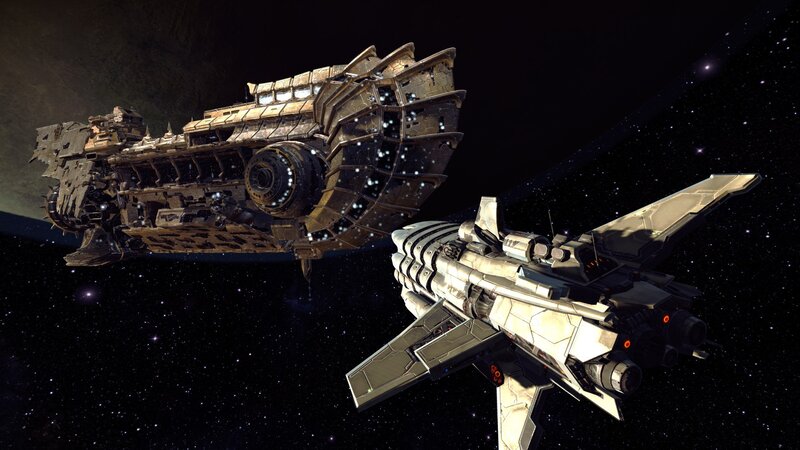 Spaceships in Space — Black, Dramatic, 3d Render, Starfield