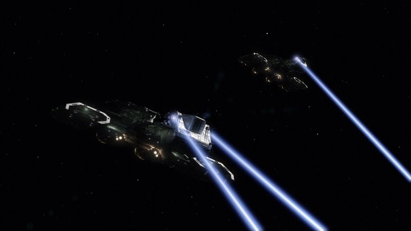 Spaceships in Space — Black, Dramatic, Night, 3d Render, Lasers