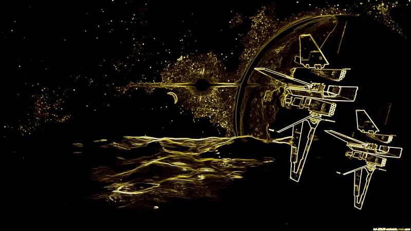 Spaceships in Space — Black, Dramatic, Night, Digital Art, Planet, Stars