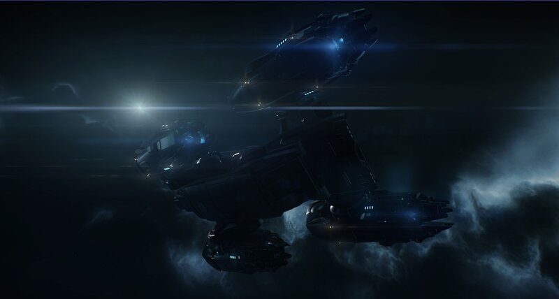 Spaceships in Space — Black, Dramatic, Night, Digital Art, Ships
