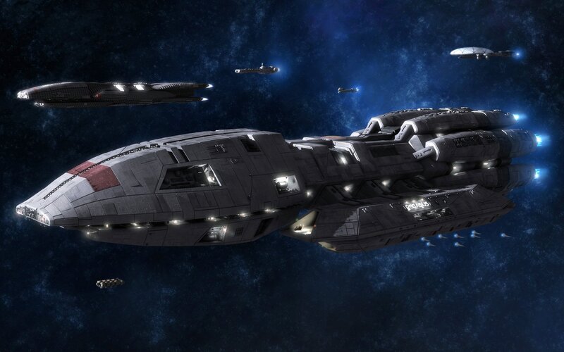 Spaceships in Space — Blue, Dramatic, Digital Art, Starfield, Spacecraft
